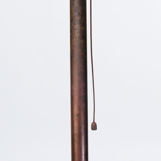 Floor lamp with two light spots and original textile shade