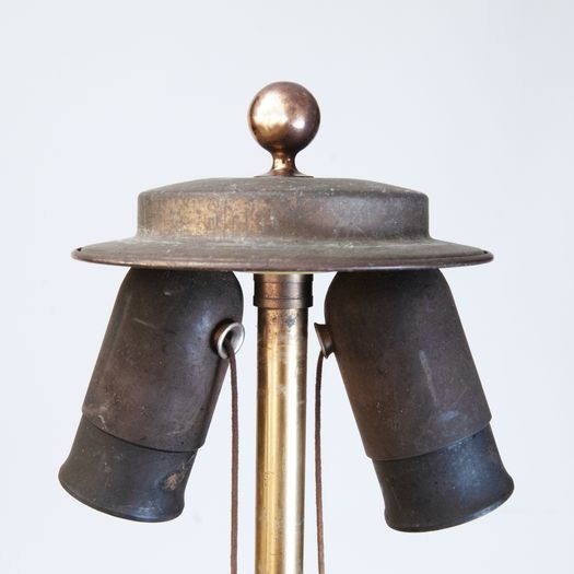 Floor lamp with two light spots and original textile shade