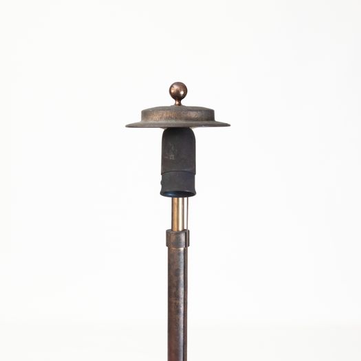Floor lamp with two light spots and original textile shade