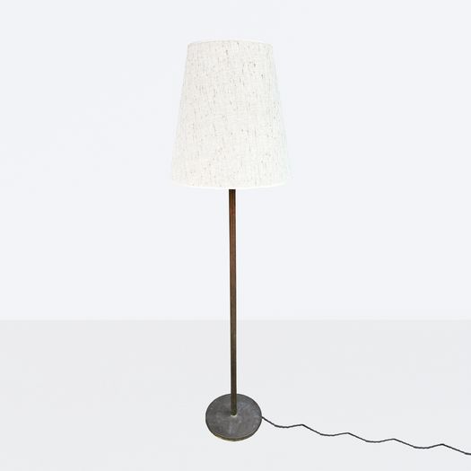 Floor lamp with two light spots and original textile shade