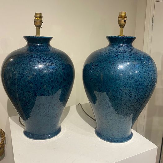 Large pair of English studio pottery lamps