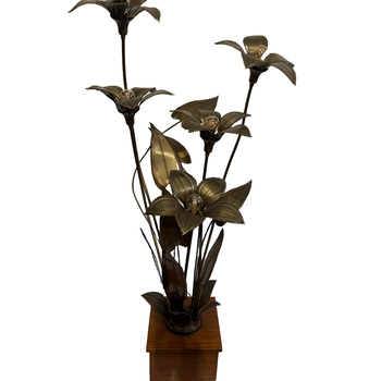 1970's Gilt brass flower lamp
