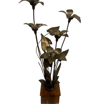 1970's Gilt brass flower lamp