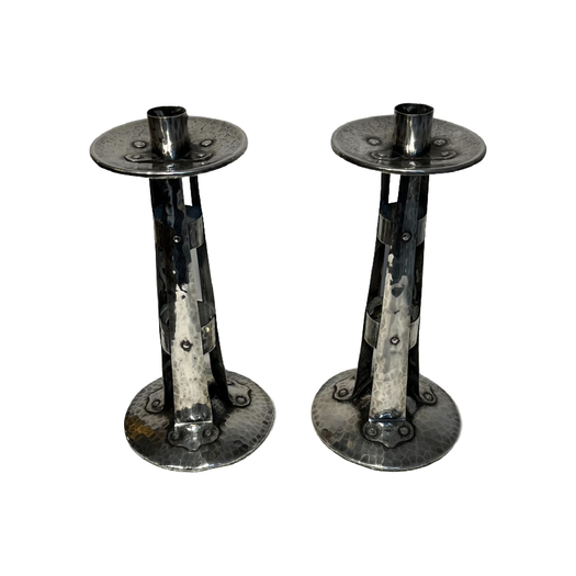 Arts and Crafts candlesticks - silver plated on copper