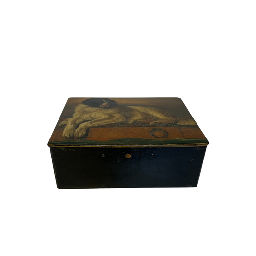 Victorian papier-mâché painted dog box