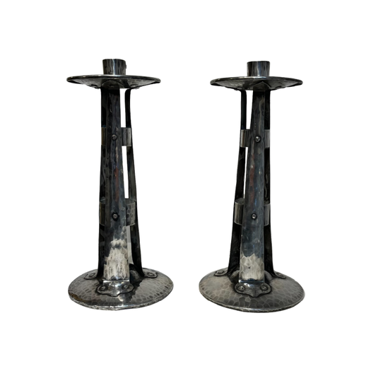 Arts and Crafts candlesticks - silver plated on copper