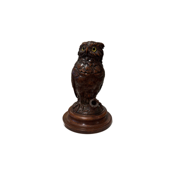 Black Forest carved owl tobacco jar