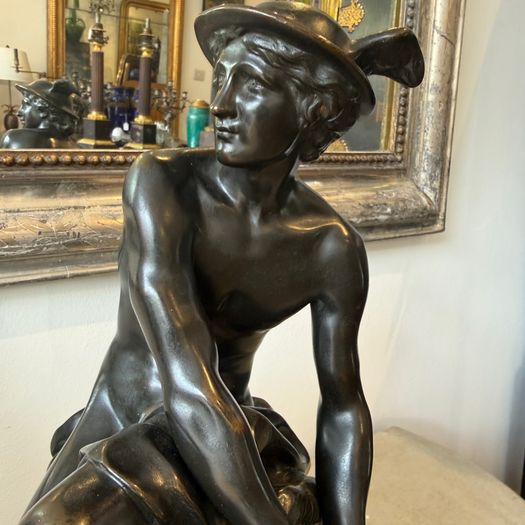 19th Century bronze of seated mercury