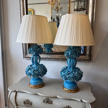 Large pair of blue Casa Pupo flower lamps