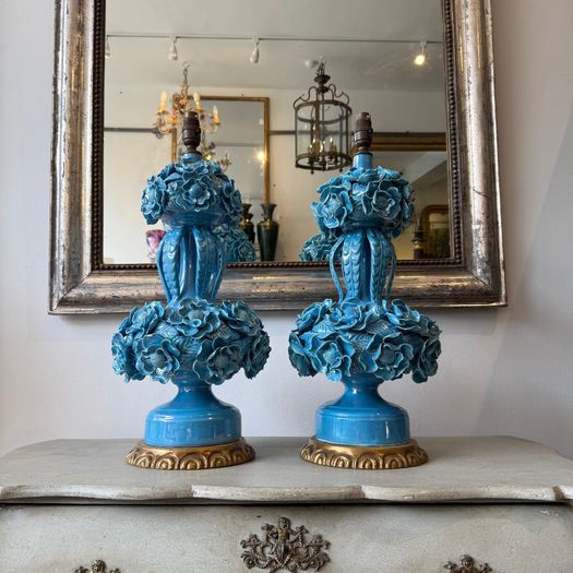 Large pair of blue Casa Pupo flower lamps