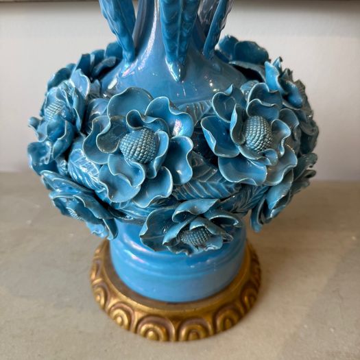 Large pair of blue Casa Pupo flower lamps