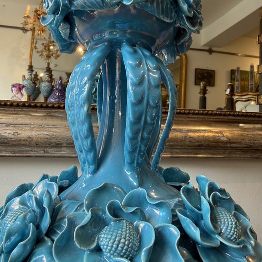 Large pair of blue Casa Pupo flower lamps