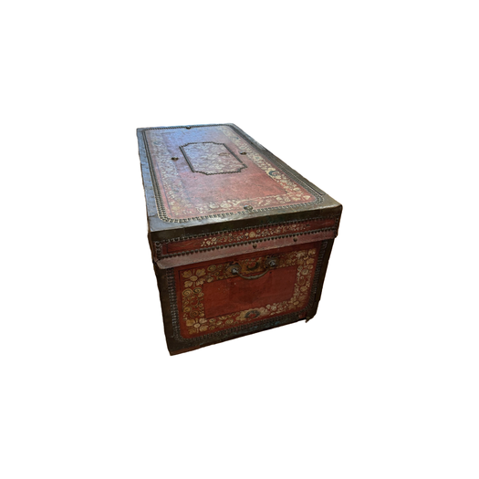 Chinese export leather and brass bound trunk