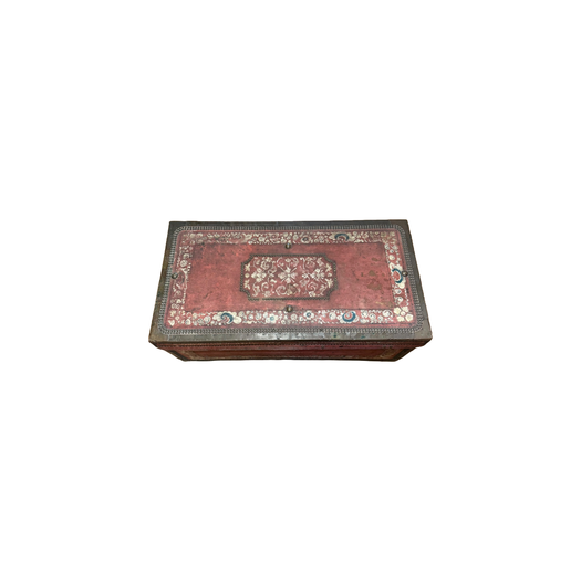 Chinese export leather and brass bound trunk