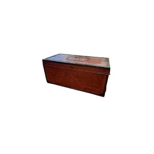 Chinese export leather and brass bound trunk