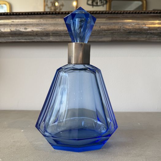 Art deco silver mounted blue decanter