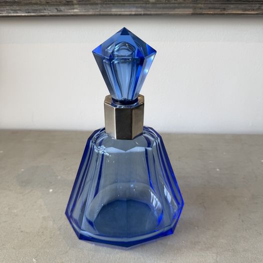 Art deco silver mounted blue decanter