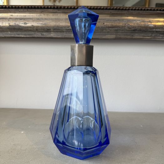 Art deco silver mounted blue decanter