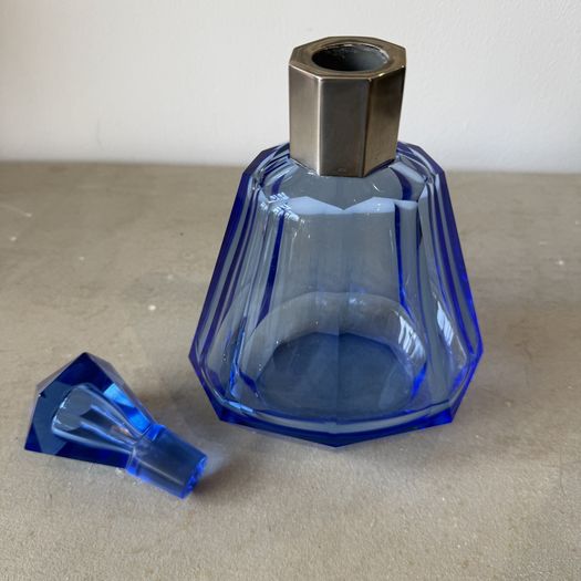 Art deco silver mounted blue decanter