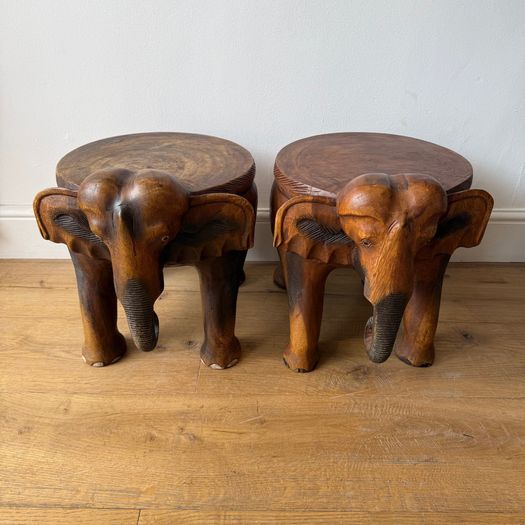 Pair of hardwood elephant side tables