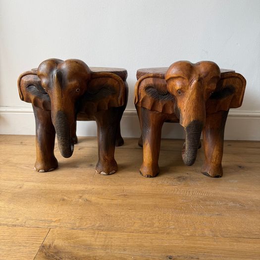 Pair of hardwood elephant side tables