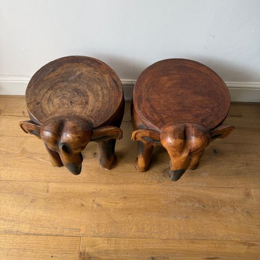 Pair of hardwood elephant side tables