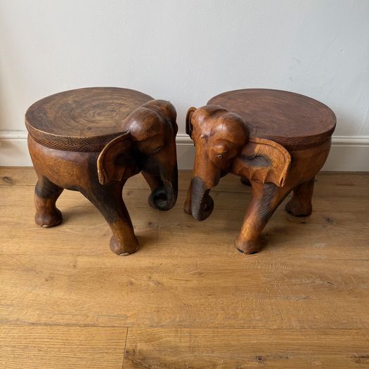 Pair of hardwood elephant side tables