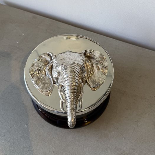 Faux tortoiseshell bowl with elephant lid