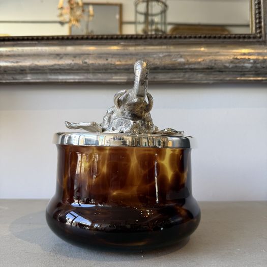 Faux tortoiseshell bowl with elephant lid