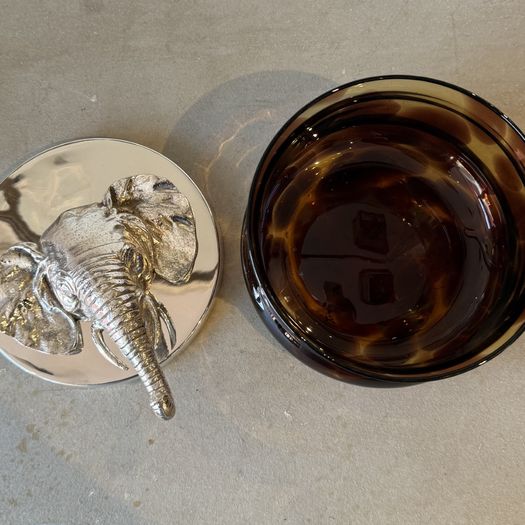 Faux tortoiseshell bowl with elephant lid