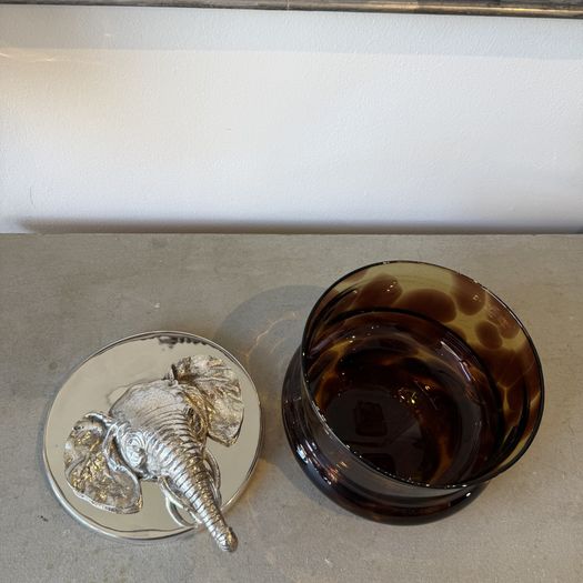 Faux tortoiseshell bowl with elephant lid