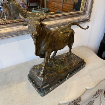 Large antique bronze bull