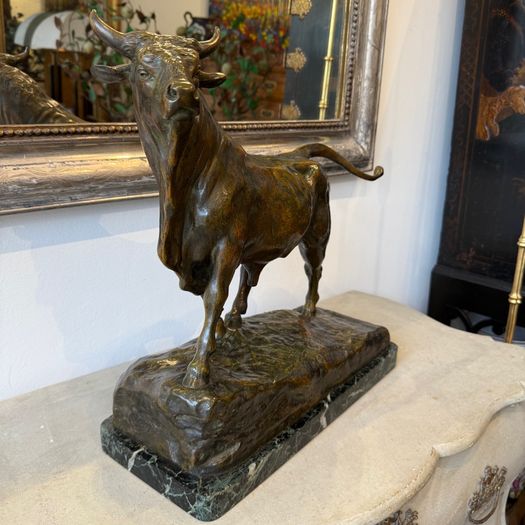 Large antique bronze bull
