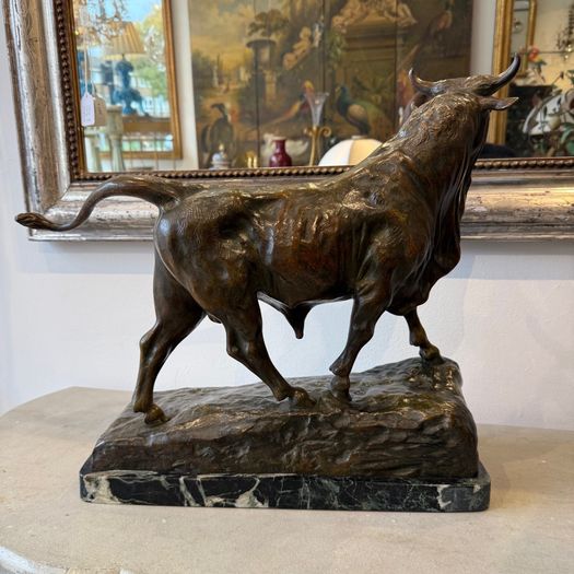 Large antique bronze bull