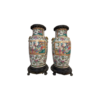 Large pair of Cantonese famille rose vases lamp bases
