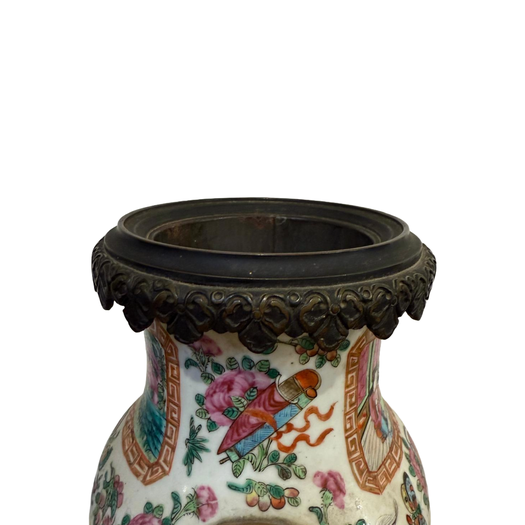 Large pair of Cantonese famille rose vases lamp bases