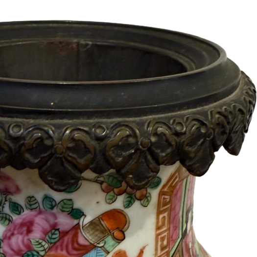 Large pair of Cantonese famille rose vases lamp bases