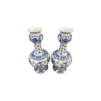 Large pair of Delft onion neck vases