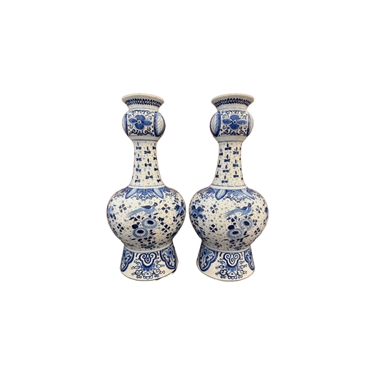 Large pair of Delft onion neck vases