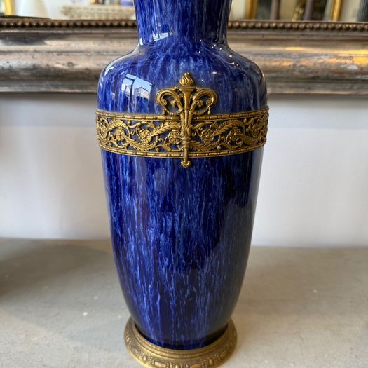 Pair of mottled blue glazed vases