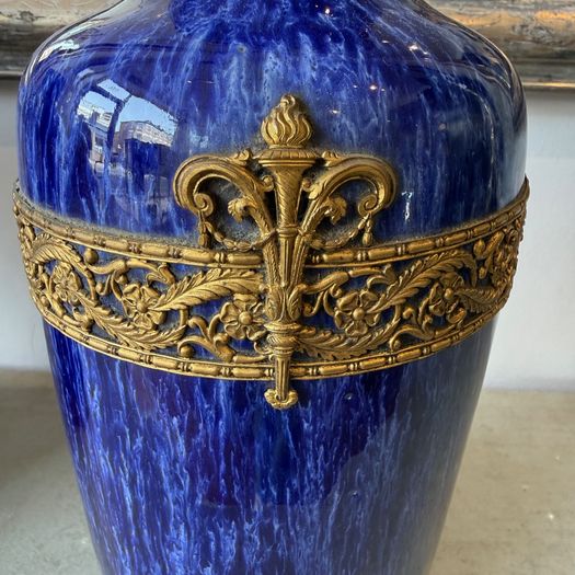 Pair of mottled blue glazed vases