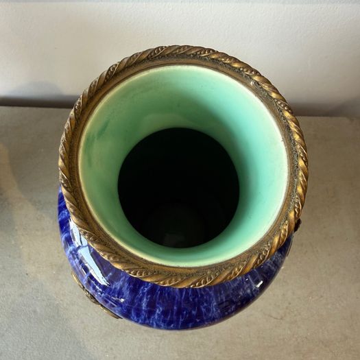 Pair of mottled blue glazed vases