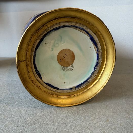 Pair of mottled blue glazed vases