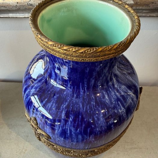 Pair of mottled blue glazed vases