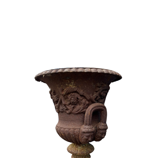 Pair of 19th century cast iron campagna urns on bases