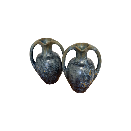 Pair of French Pierrefonds blue crystalline glaze vases