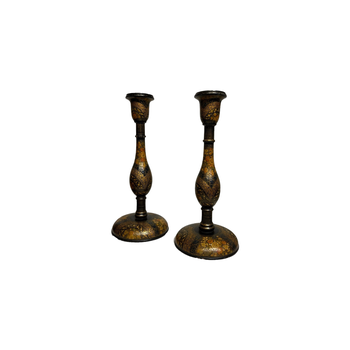 Pair of painted Kashmiri candlesticks