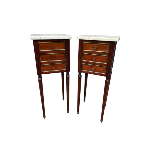 Petite pair of Louis XVI style mahogany bedside tables