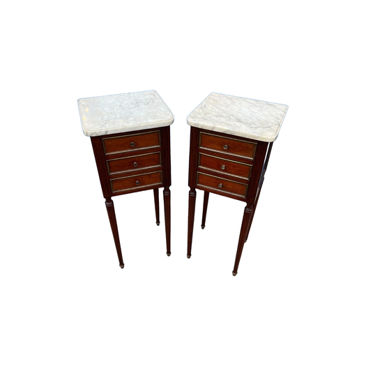 Petite pair of Louis XVI style mahogany bedside tables