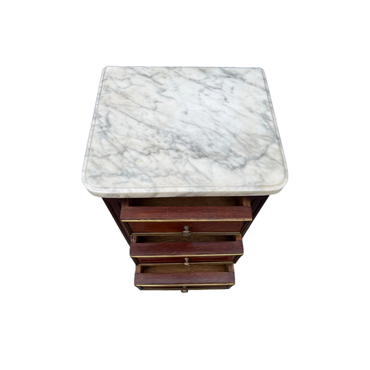 Petite pair of Louis XVI style mahogany bedside tables